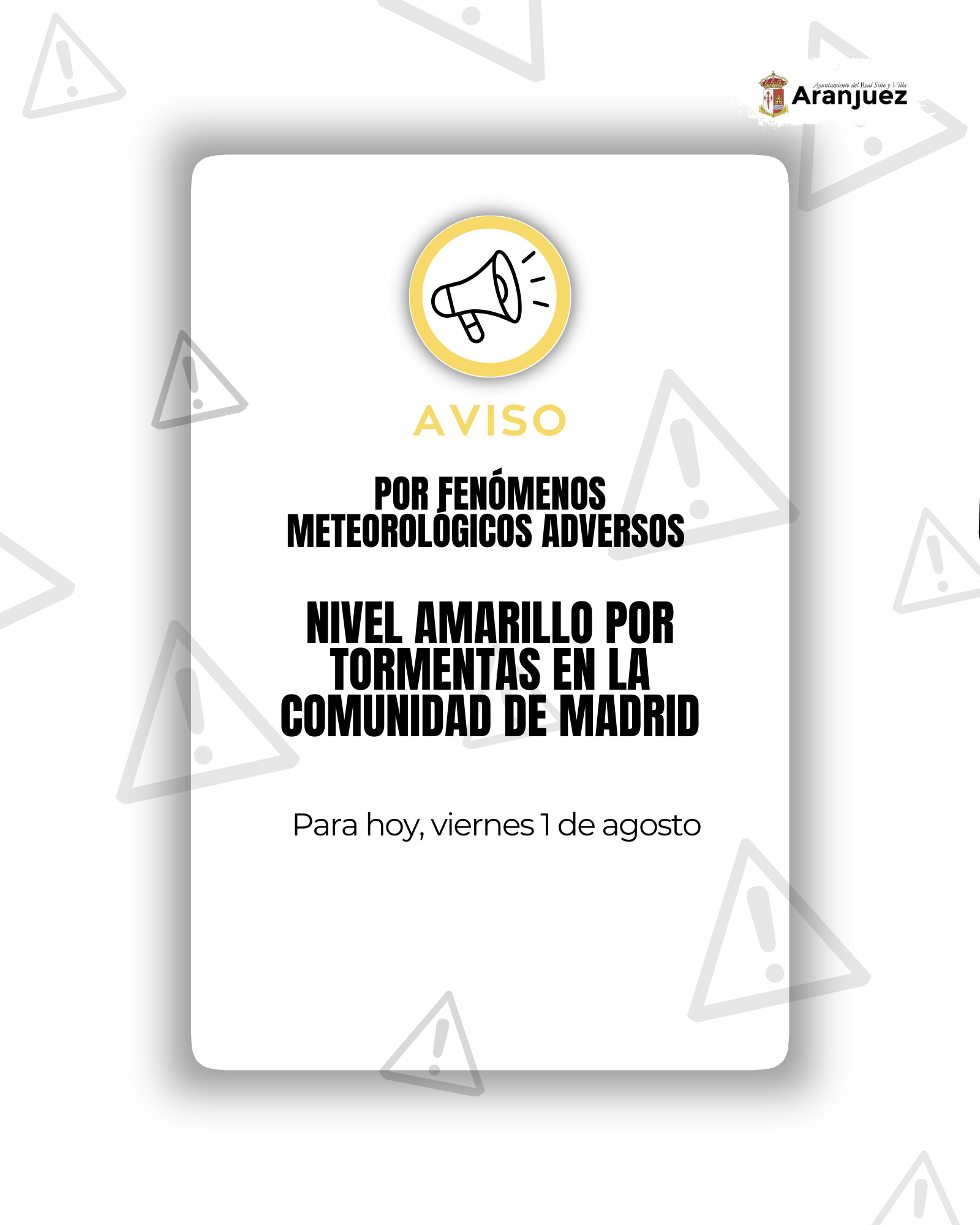 AVISO POR FENÓMENOS METEOROLÓGICOS ADVERSOS NIVEL AMARILLO POR TORMENTAS EN LA COMUNIDAD DE MADRID
