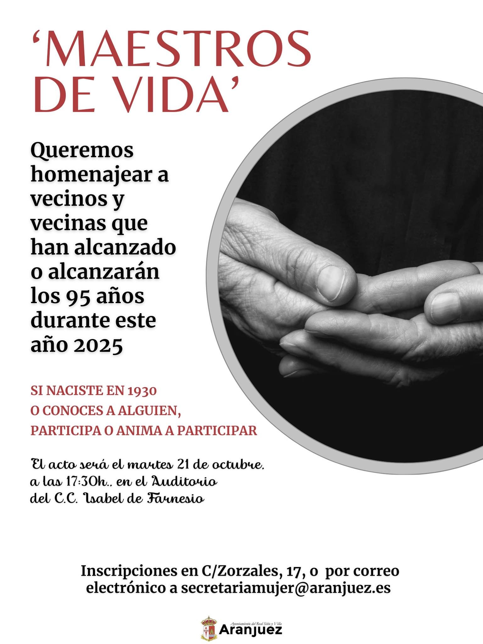 EL AYUNTAMIENTO HARÁ UN HOMENAJE A LOS RIBEREÑOS DE 95 AÑOS, COMO «MAESTROS DE VIDA»