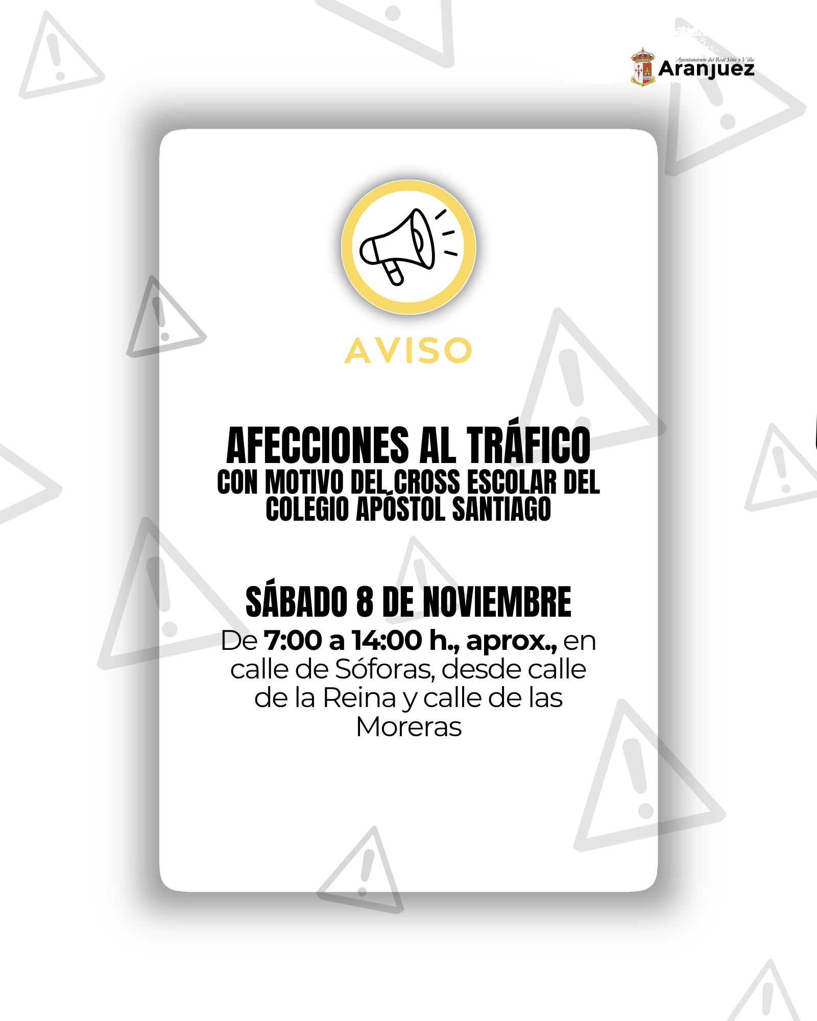 AFECCIONES AL TRÁFICO PREVISTAS PARA EL SÁBADO 8 DE NOVIEMBRE
