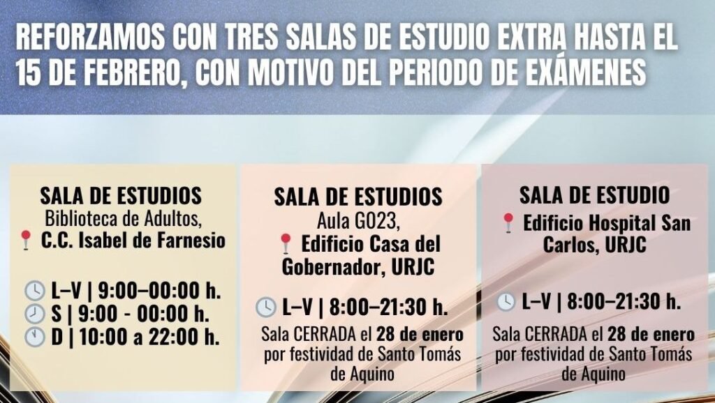 EL AYUNTAMIENTO REFUERZA CON TRES SALAS DE ESTUDIO EXTRA DURANTE EL PERIODO DE EXÁMENES